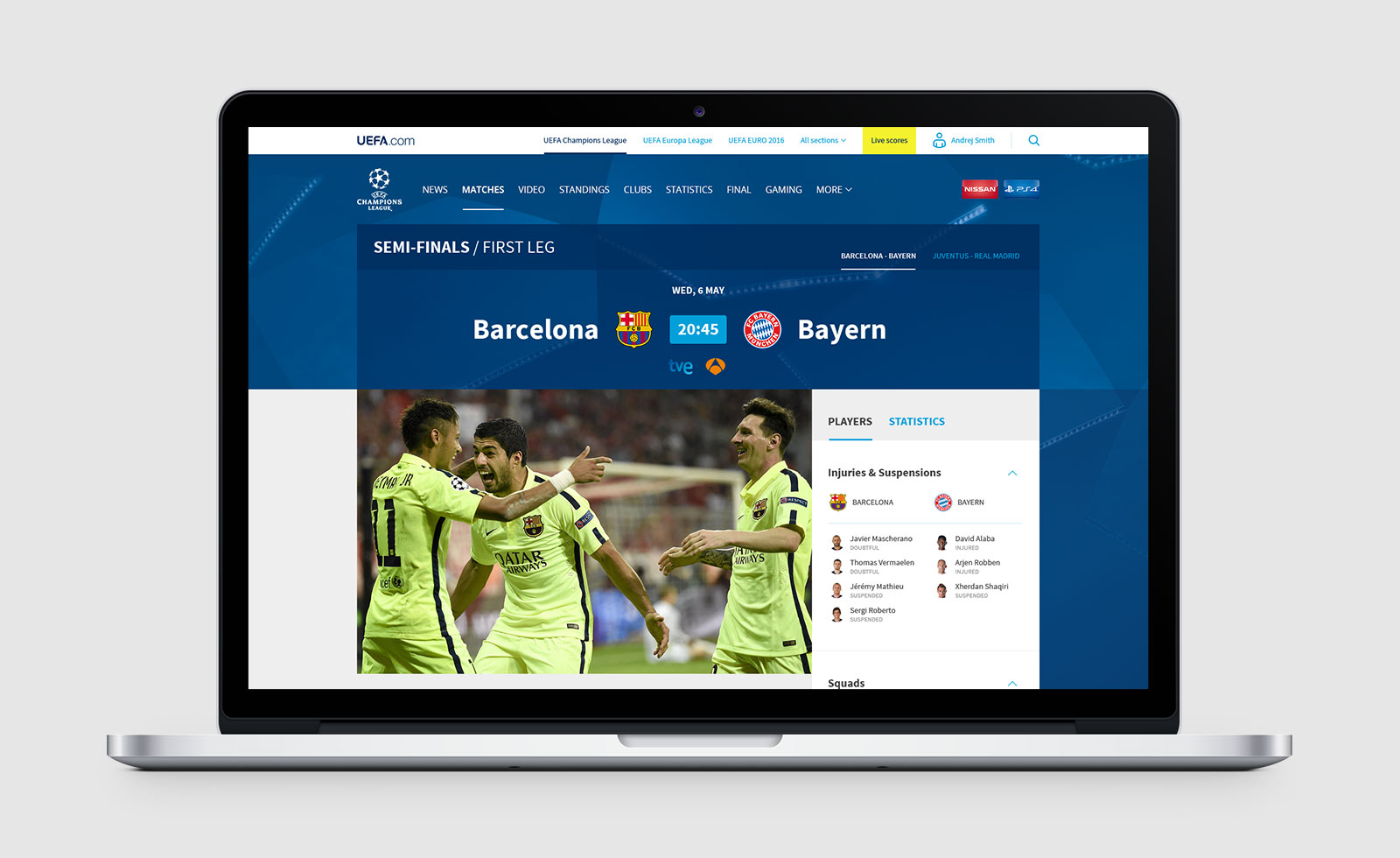 Página de pre partido de la web de la UEFA Champions League